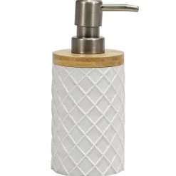 Dispenser Sapone in Poliresina in Poliresina Bianco e Bamboo 220 ml