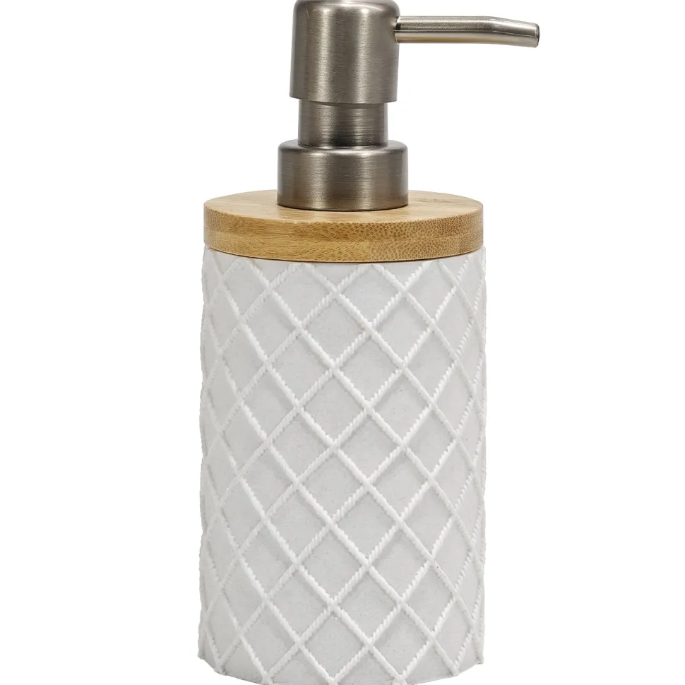 Dispenser Sapone in Poliresina in Poliresina Bianco e Bamboo 220 ml