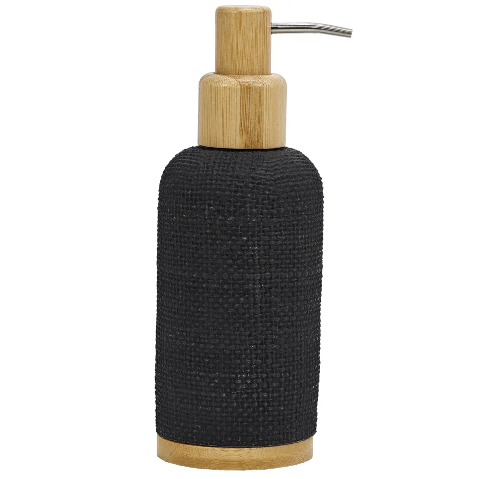 Dispenser Sapone in Poliresina Nero e Bamboo 280 ml