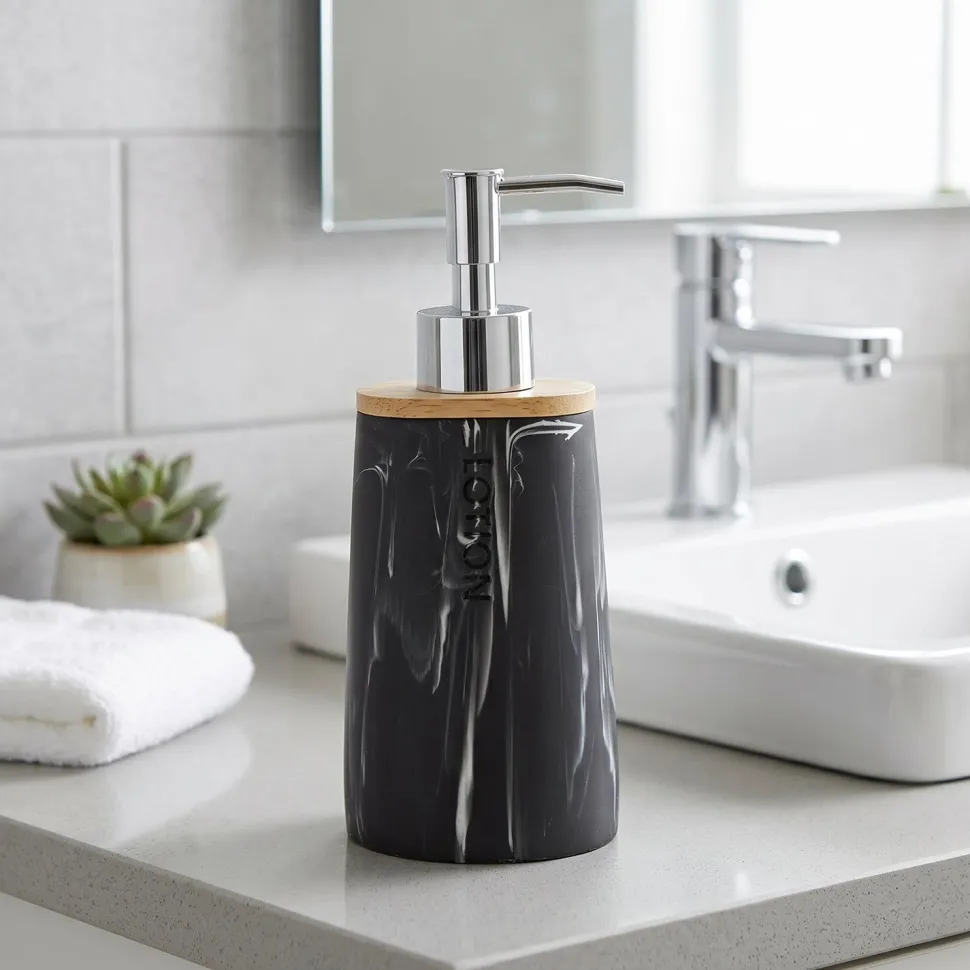 Dispenser Sapone in Poliresina Nero Effetto Marmo 260 ml