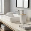 Dispenser Sapone in Polistirene Bianco e Bamboo 350 ml