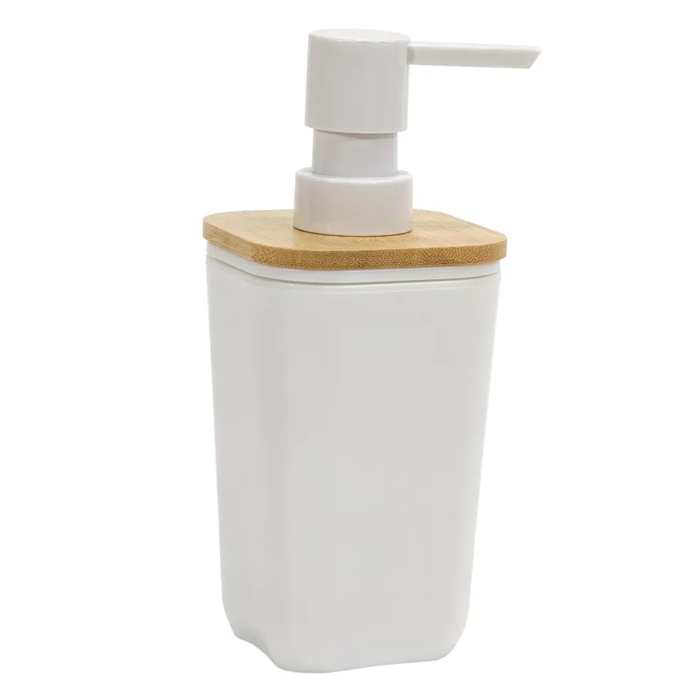 Dispenser Sapone in Polistirene Bianco e Bamboo 350 ml