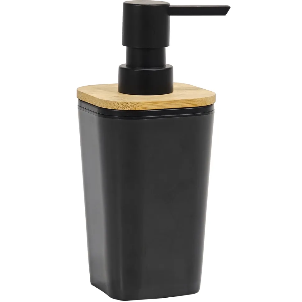 Dispenser Sapone in Polistirene Nero e Bamboo 350 ml
