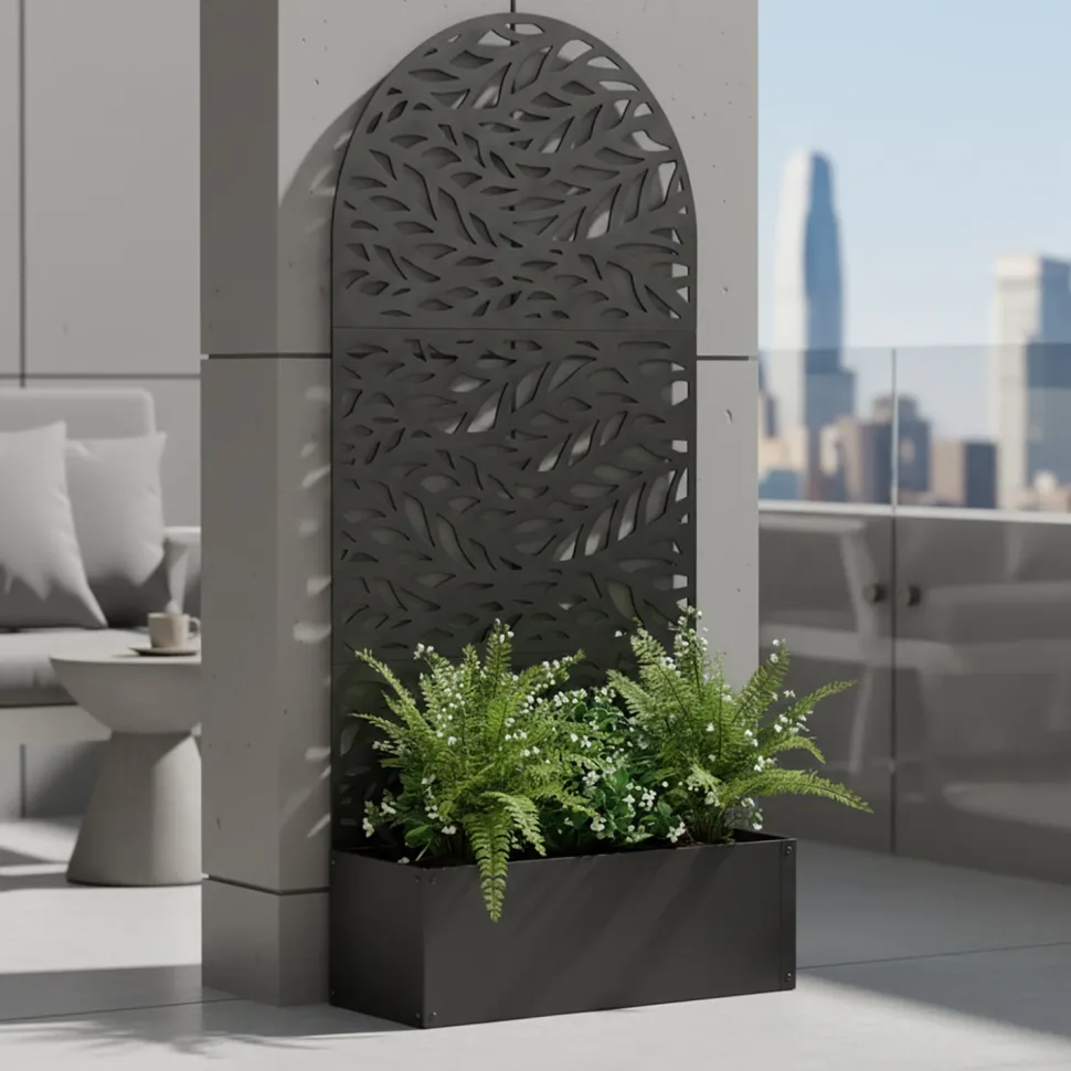 Fioriera Rettangolare con Separé Decorativo Nera