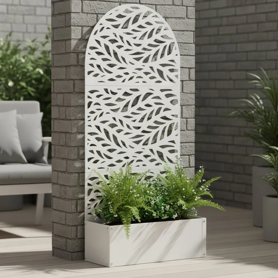 Fioriera Rettangolare con Separé Decorativo Bianca