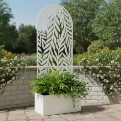 Fioriera Rettangolare con Separé Decorativo Bianca