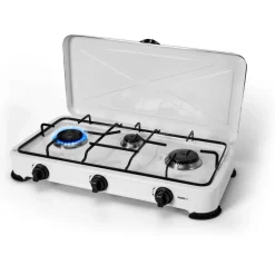 Fornello a Gas 3 Fuochi con coperchio 57x27 cm