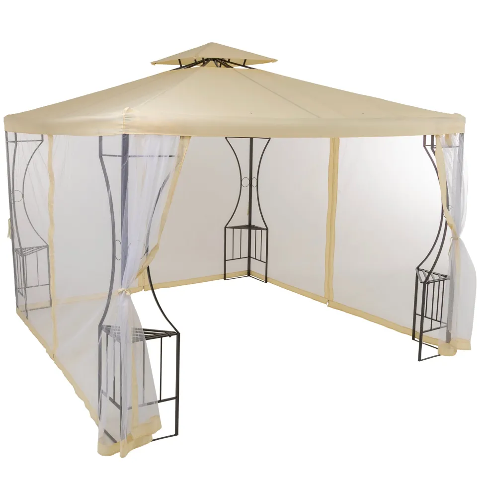 Gazebo da giardino in Acciaio Antracite con Telo in Poliestere Écru e Zanzariera 3x3 metri