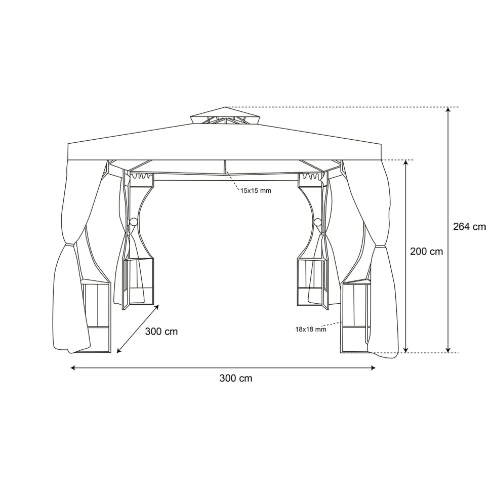 Gazebo da giardino in Acciaio Antracite con Telo in Poliestere Écru e Zanzariera 3x3 metri