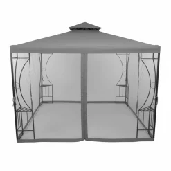 Gazebo da giardino in Acciaio Antracite con Telo in Poliestere Grigio e Zanzariera 3x3 metri