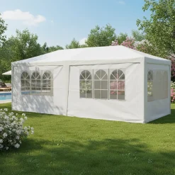 Gazebo da giardino in Acciaio con Telo in Polietilene Bianco 3x6 metri