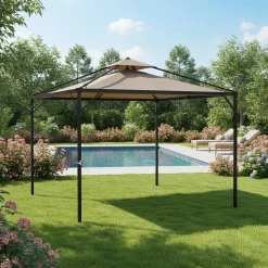 Gazebo da giardino Richiudibile in Acciaio Antracite con Telo in Poliestere Écru 3x3 metri