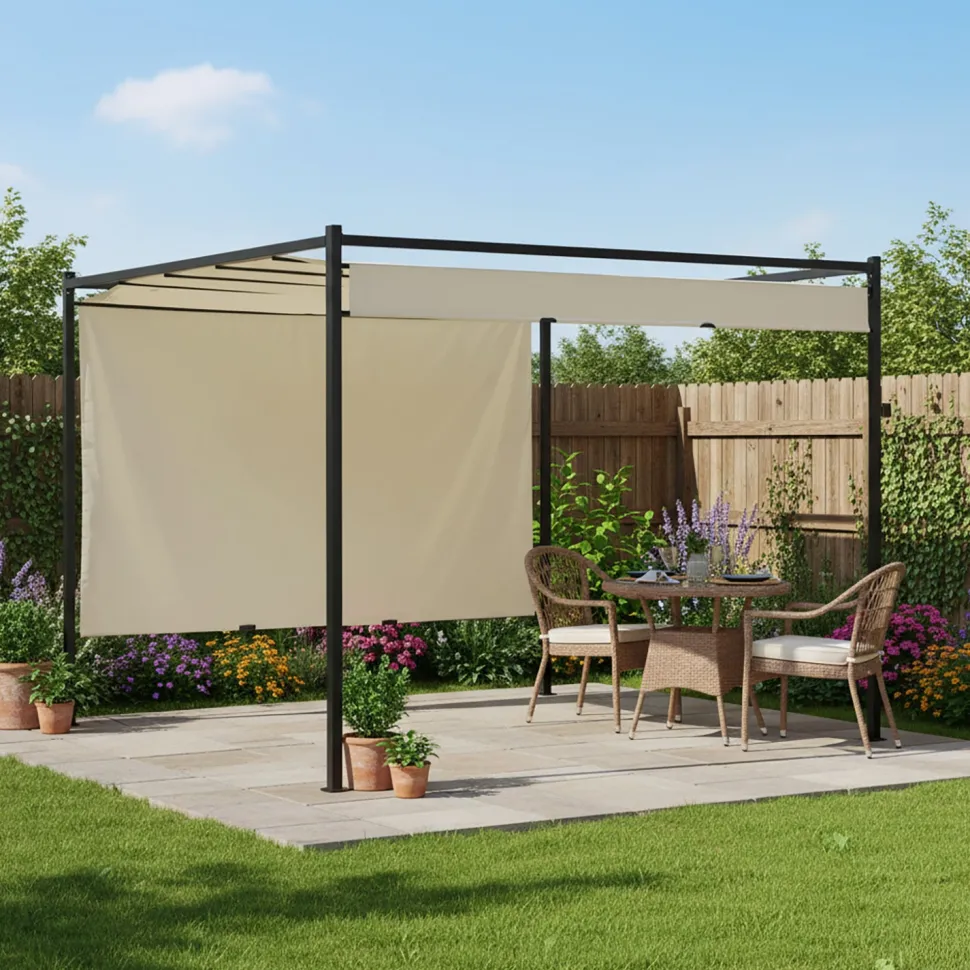 Gazebo Pergola Orientabile Telo Ècru 3x3 metri