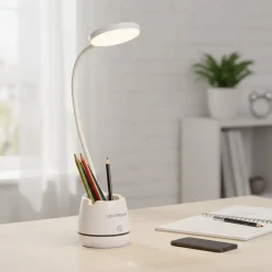 Lampada da Scrivania LED con Portapenne e Stand Smartphone Ricarica USB