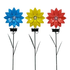 Lampada Solare Led a Fiore da giardino in metallo con picchetto h48 cm