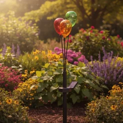 Lampada Solare LED Decorativa con Palloncini Colorati Luce Calda h66 cm