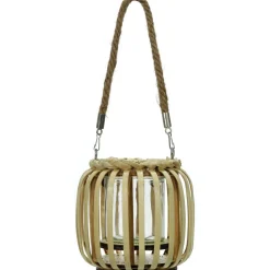 Lanterna portacandela con cestino in bamboo Naturale h14x14 cm