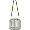 Lanterna portacandela con cestino in bamboo Bianco h14x14 cm
