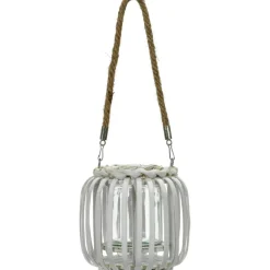 Lanterna portacandela con cestino in bamboo Bianco h14x14 cm