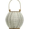 Lanterna portacandela con cestino in bamboo e tessuto di lino Bianco