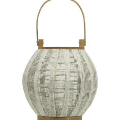 Lanterna portacandela con cestino in bamboo e tessuto di lino Bianco