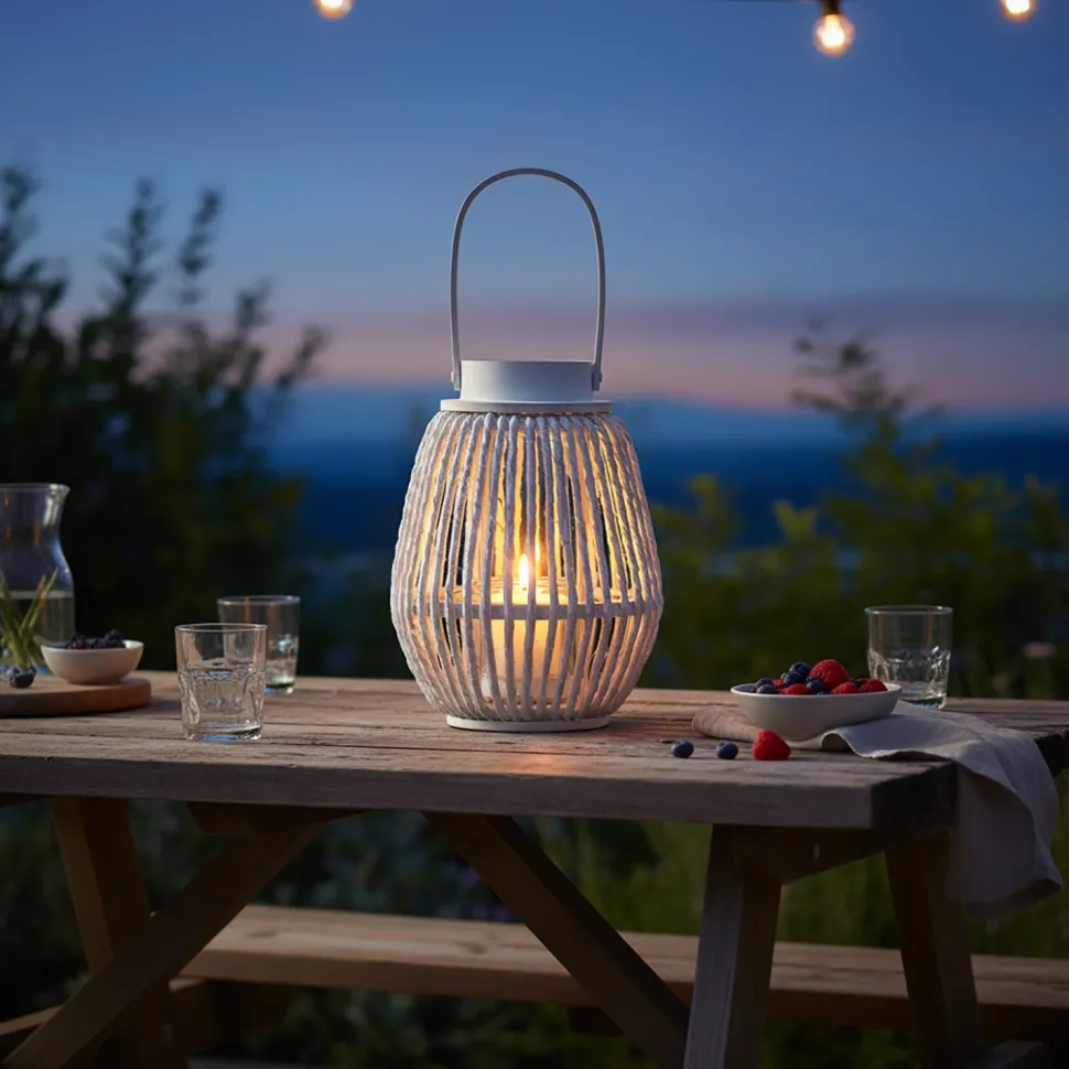 Lanterna Portacandela in Legno e Vetro con Manico Bianca h27 cm