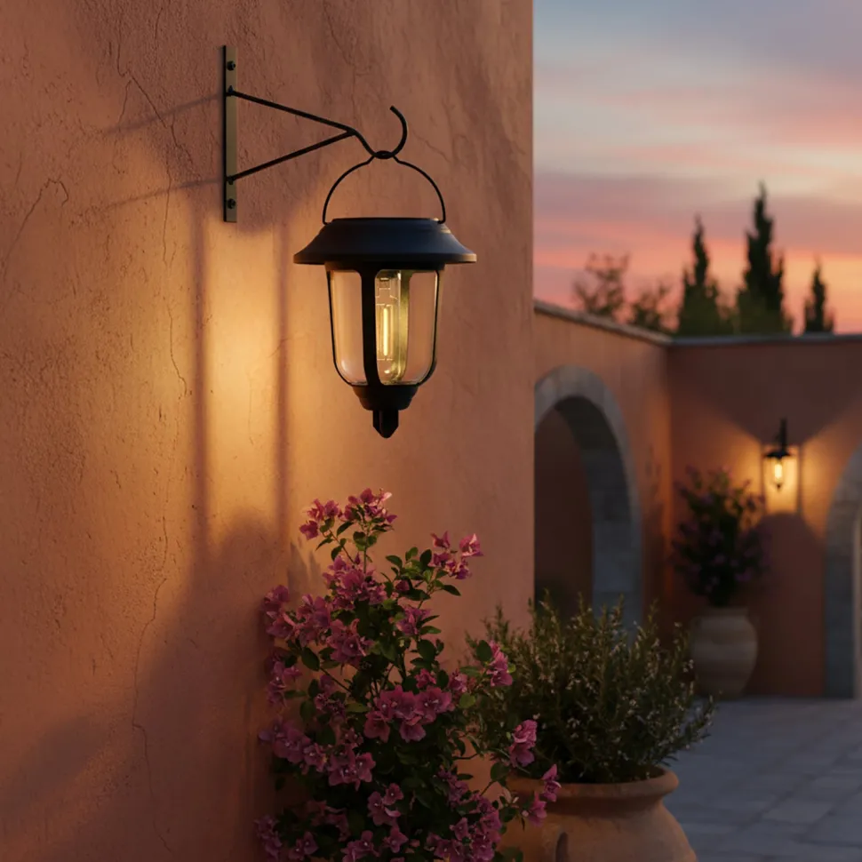 Lanterna Solare LED da giardino con Supporto a parete Luce Calda h15/18 cm
