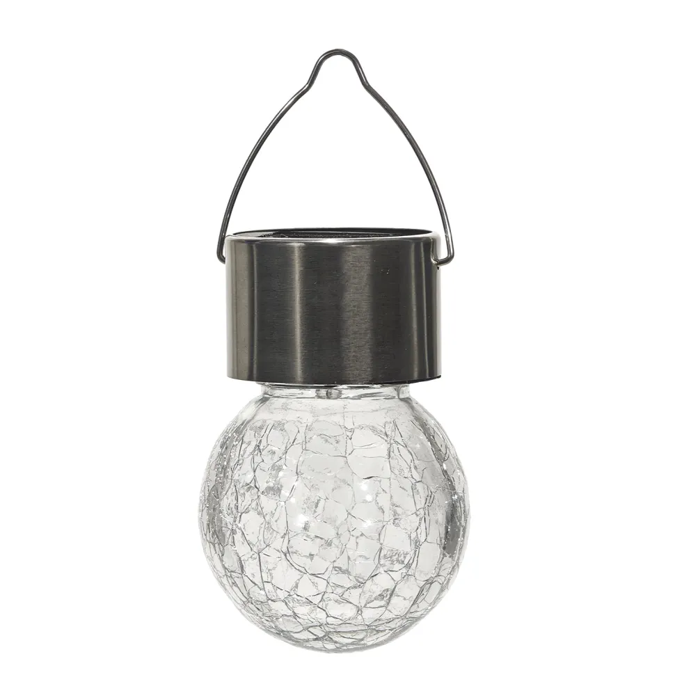 Lanterna Solare LED da giardino in Vetro e Acciaio Inox Luce Calda diametro 6 cm