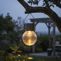 Lanterna Solare LED da giardino in Vetro e Acciaio Inox Luce Calda diametro 6 cm