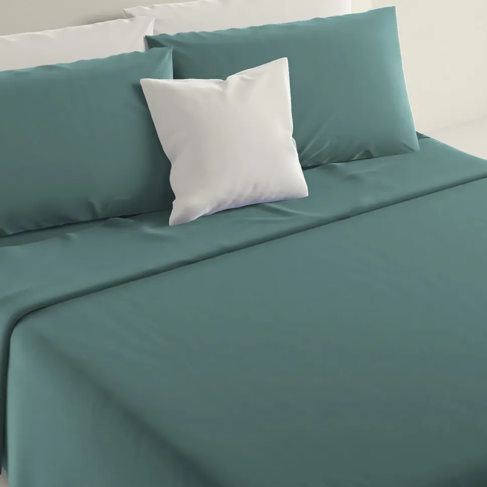 Lenzuola Completo Letto Matrimoniale Marta Verde Petrolio 250x290 cm