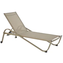 Lettino Sdraio in Acciaio e Tessuto Tortora con Ruote e Schienale Regolabile h33x193x73 cm