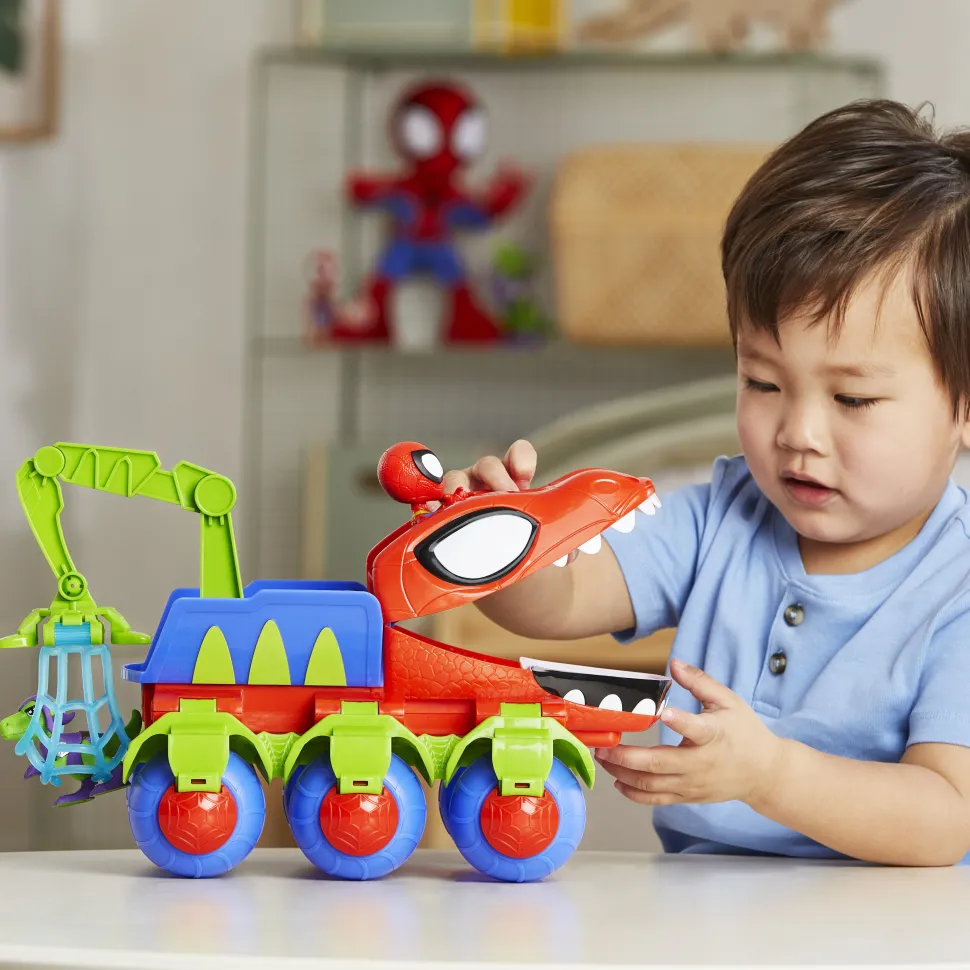 Marvel Spidey and His Amazing Friends Dino-Webs Crawler con Spidey e Goblin Raptor