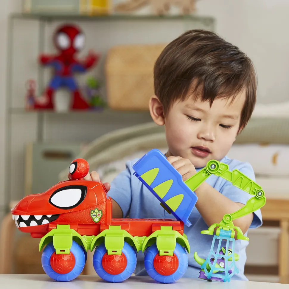 Marvel Spidey and His Amazing Friends Dino-Webs Crawler con Spidey e Goblin Raptor