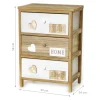 Mobiletto multiuso 3 cassetti Legno Naturale e Bianco decorati Home Linea Woodhandy