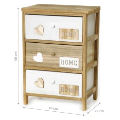 Mobiletto multiuso 3 cassetti Legno Naturale e Bianco decorati Home Linea Woodhandy