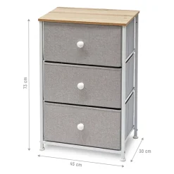 Mobiletto Multiuso 3 cassetti Legno Naturale e TNT Grigio Linea Woodhandy