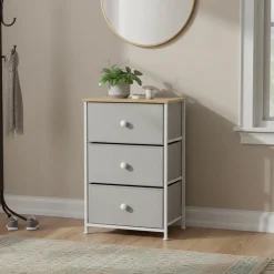 Mobiletto Multiuso 3 cassetti Legno Naturale e TNT Grigio Linea Woodhandy