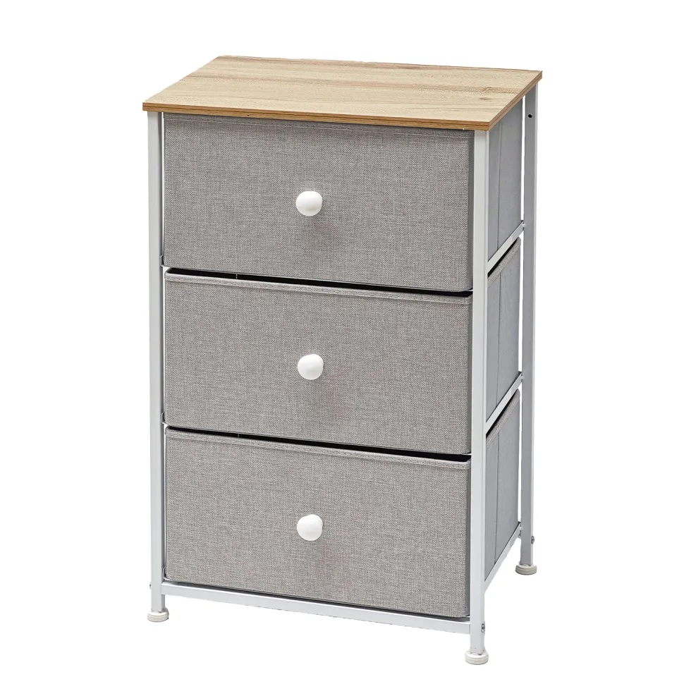 Mobiletto Multiuso 3 cassetti Legno Naturale e TNT Grigio Linea Woodhandy