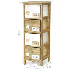 Mobiletto multiuso 4 cassetti Legno Naturale e Bianco decorati Home Linea Woodhandy