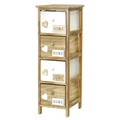Mobiletto multiuso 4 cassetti Legno Naturale e Bianco decorati Home Linea Woodhandy