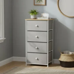 Mobiletto Multiuso 4 cassetti Legno Naturale e TNT Grigio Linea Woodhandy