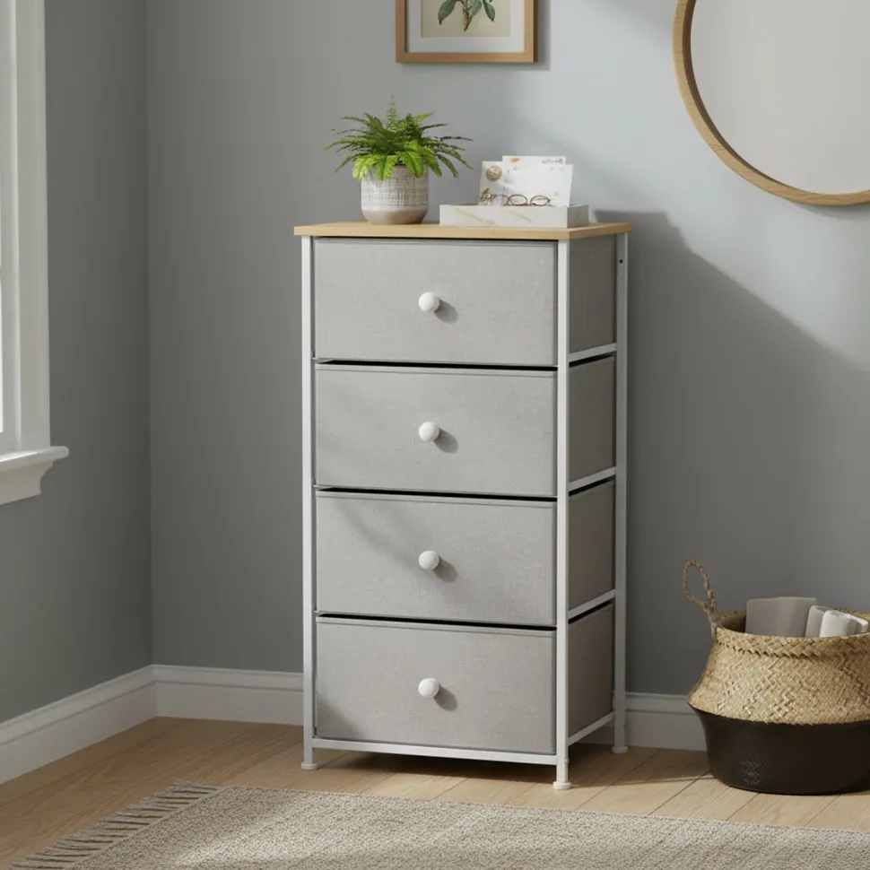 Mobiletto Multiuso 4 cassetti Legno Naturale e TNT Grigio Linea Woodhandy