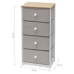 Mobiletto Multiuso 4 cassetti Legno Naturale e TNT Grigio Linea Woodhandy