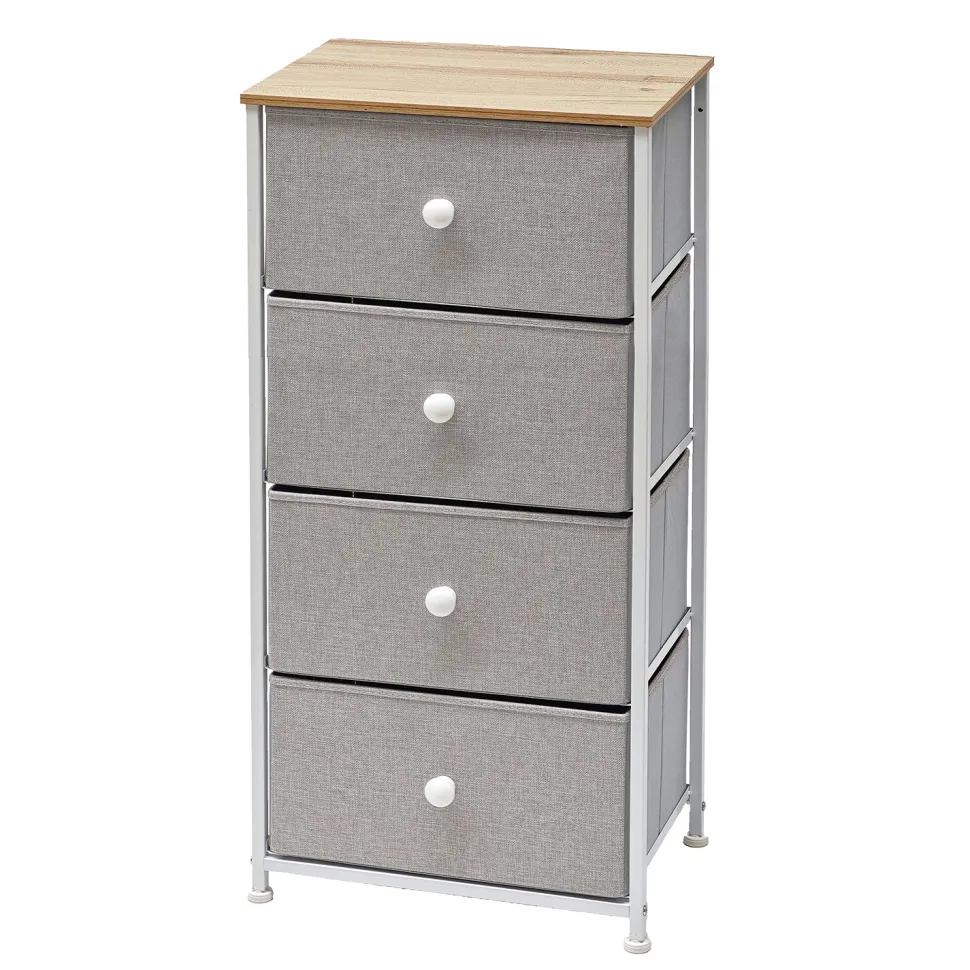 Mobiletto Multiuso 4 cassetti Legno Naturale e TNT Grigio Linea Woodhandy