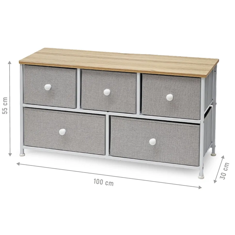 Mobiletto Multiuso 5 cassetti Legno Naturale e TNT Grigio Linea Woodhandy