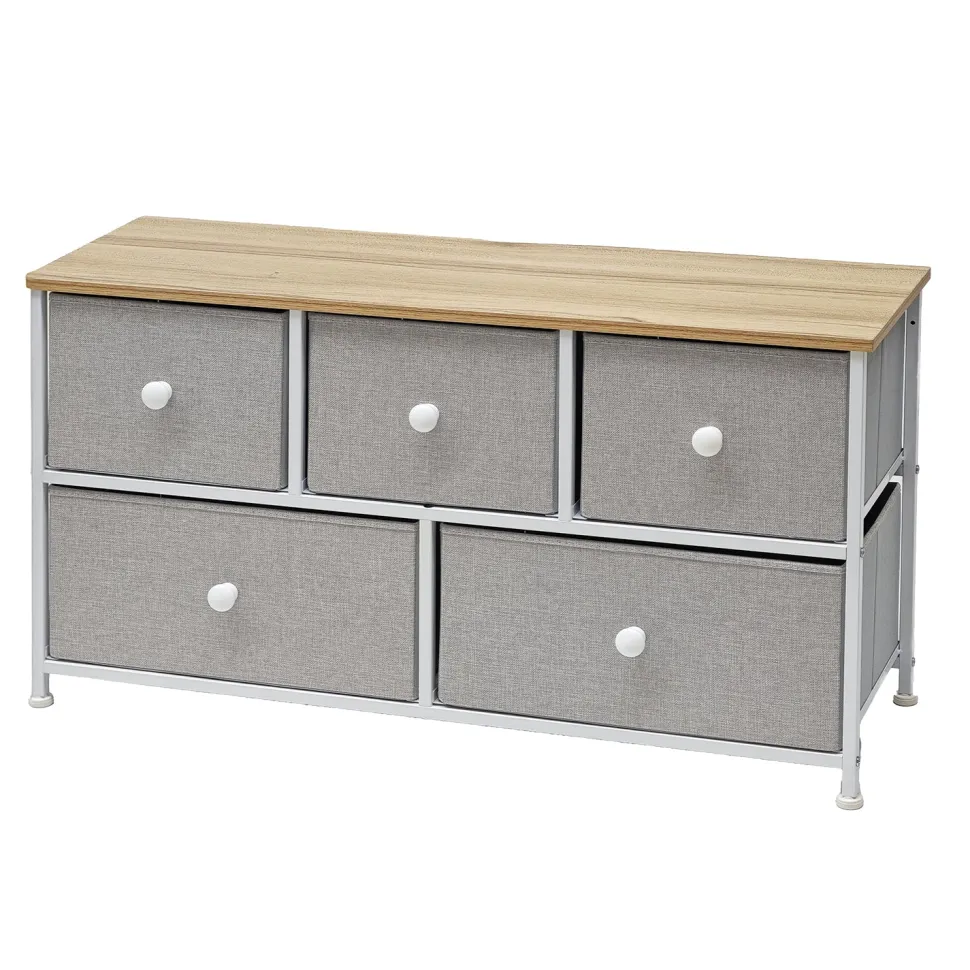 Mobiletto Multiuso 5 cassetti Legno Naturale e TNT Grigio Linea Woodhandy