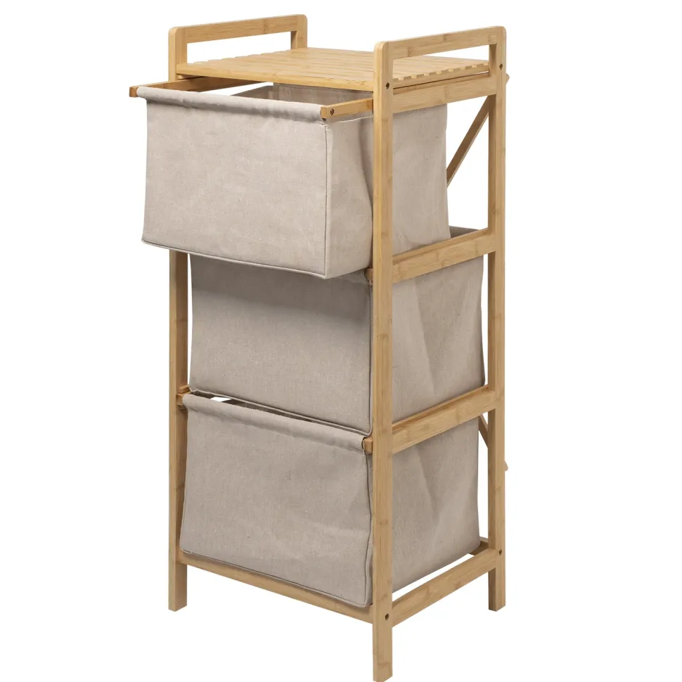 Mobiletto Portabiancheria 3 Scomparti Linea Bamboo h96x44x33 cm