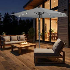 Ombrellone da giardino con 32 LED e Pannello Solare Grigio diametro 3 metri