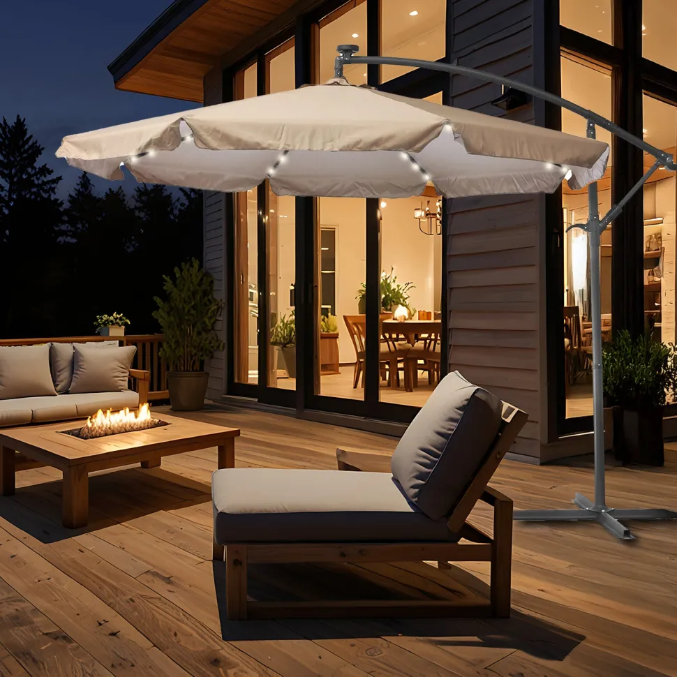 Ombrellone da giardino Decentrato con 32 LED e Pannello Solare Camel diametro 3 metri