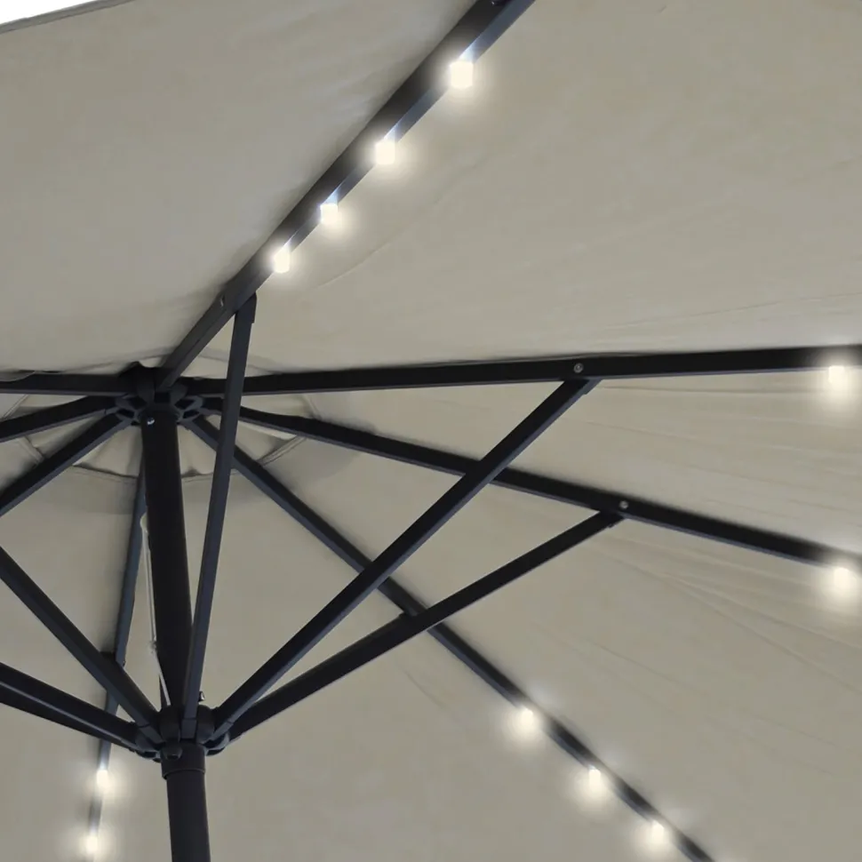 Ombrellone da giardino Decentrato con 32 LED e Pannello Solare Ècru diametro 3 metri